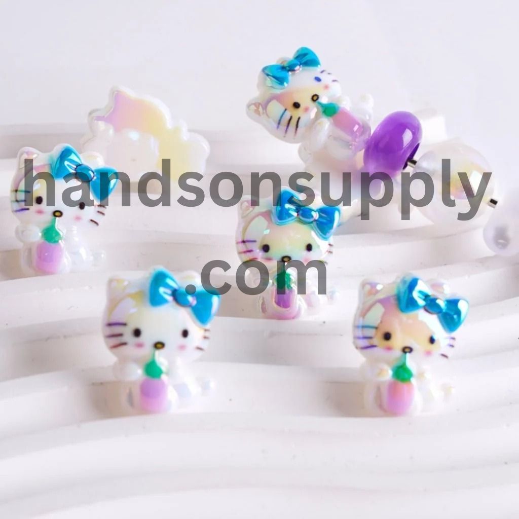 Cute Cat Character Holds a Bottle Adorable Character UV Coating Acrylic Beads, Around 20*25MM, Please Read the Description