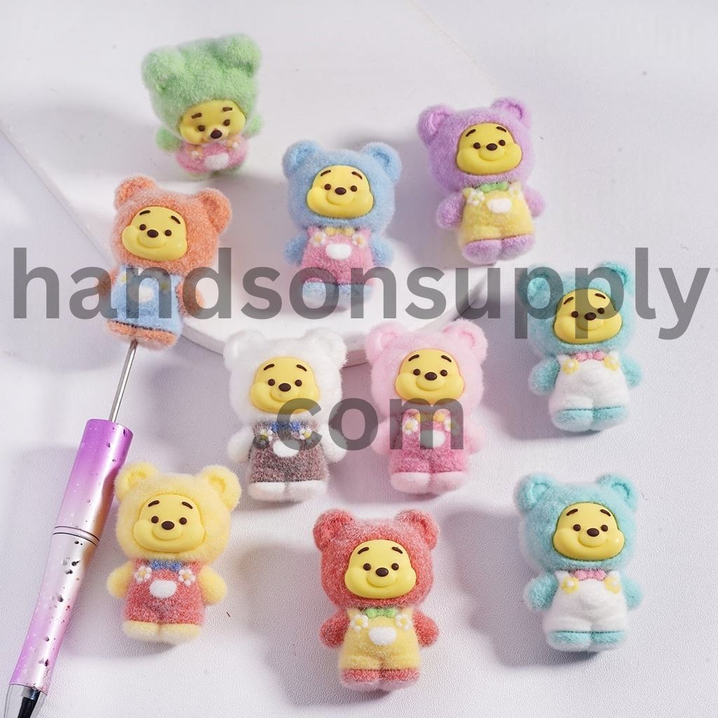 Cute Flocked Fluffy, Honey Bear Flocked or Pen Topper, Acrylic Beads Height 41MM