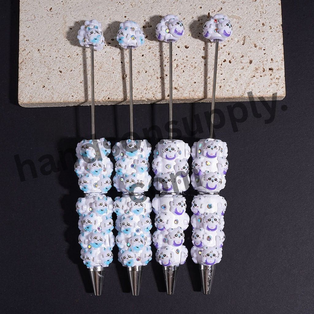 Cute Flying Squirrel Cartoon Character Beadable Clay Pens with AB Rhinestones, Blue & Purple Color Theme, Random Mix