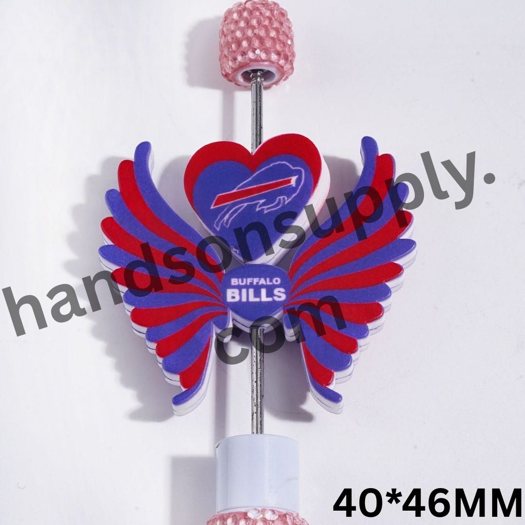 Buffalo American Football Team Logo Printed Heart and Wing-Shaped Silicone Focal Beads Set, 40*46MM