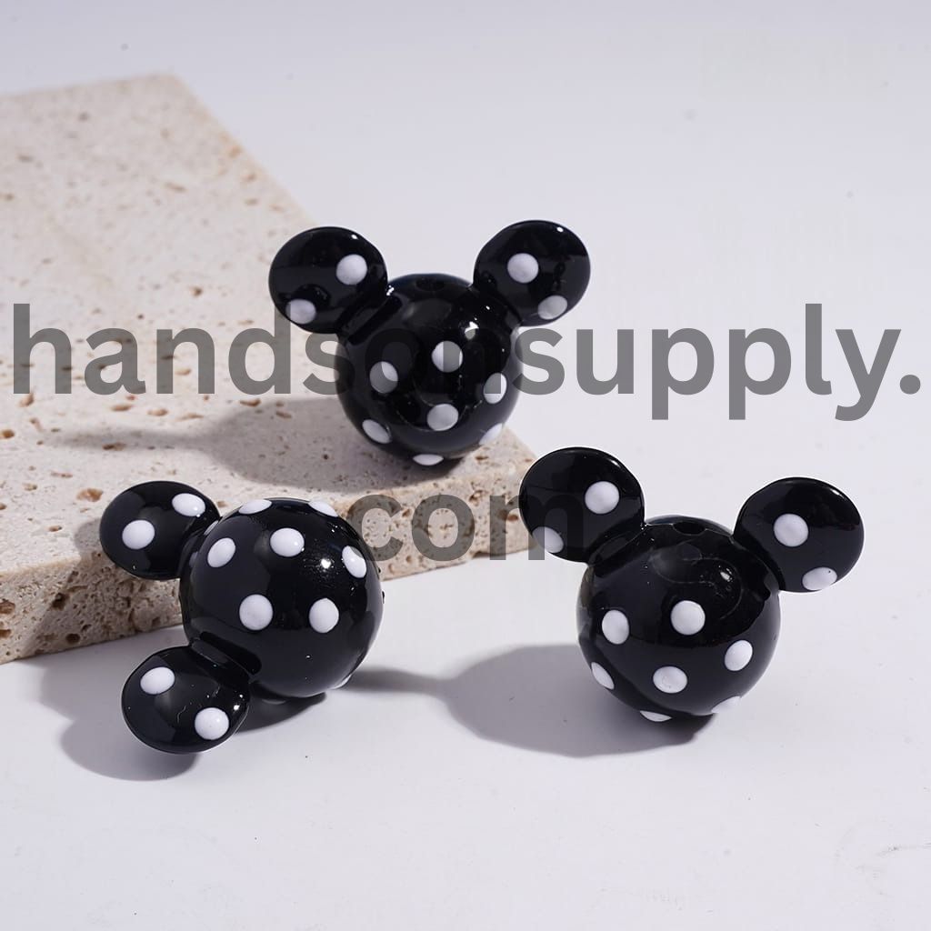 Cute Mouse Head Shape Colorful Acrylic Beads with Polka Dot Design 23*29MM Random Mix