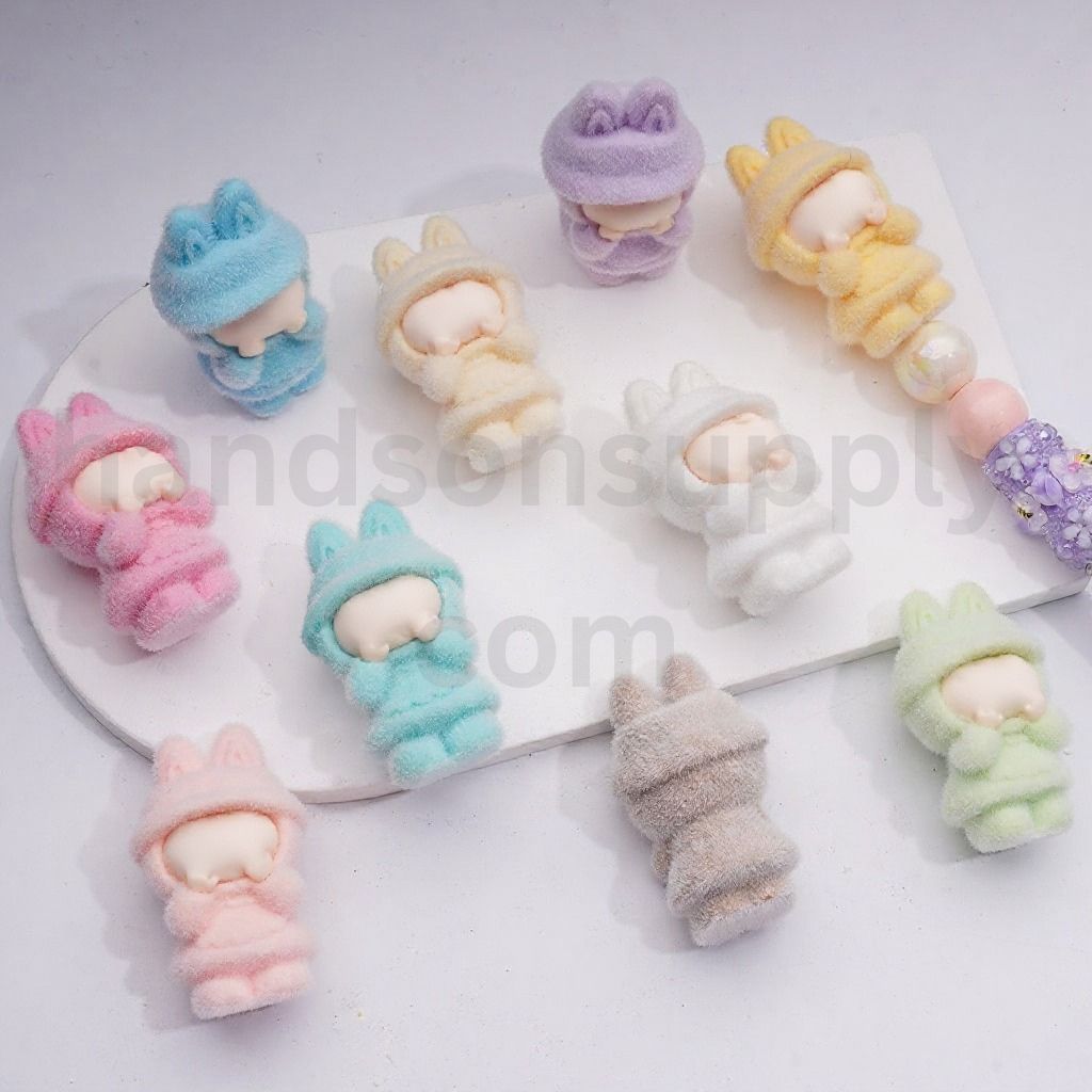 Cute Pendants Pen Topper Flocked Labub in a Dress Acrylic Beads Jewelry Accessories, 50*29MM, Random Mix