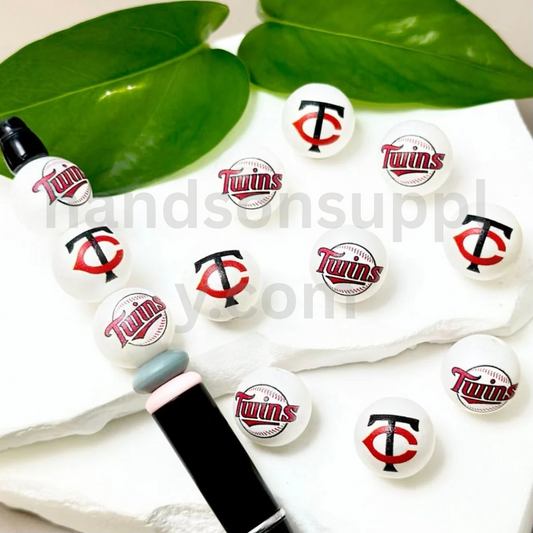 Minnesota Twins Baseball Theme 16MM Frosted White Round Acrylic Beads Random Mix