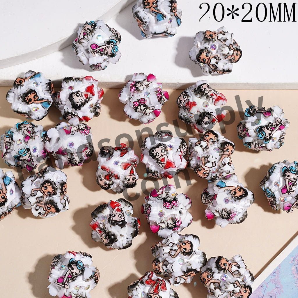 Betty Boop Various Dress Old Girl Character with AB Rhinestone Clay Beads, 20*20MM, Random Mix