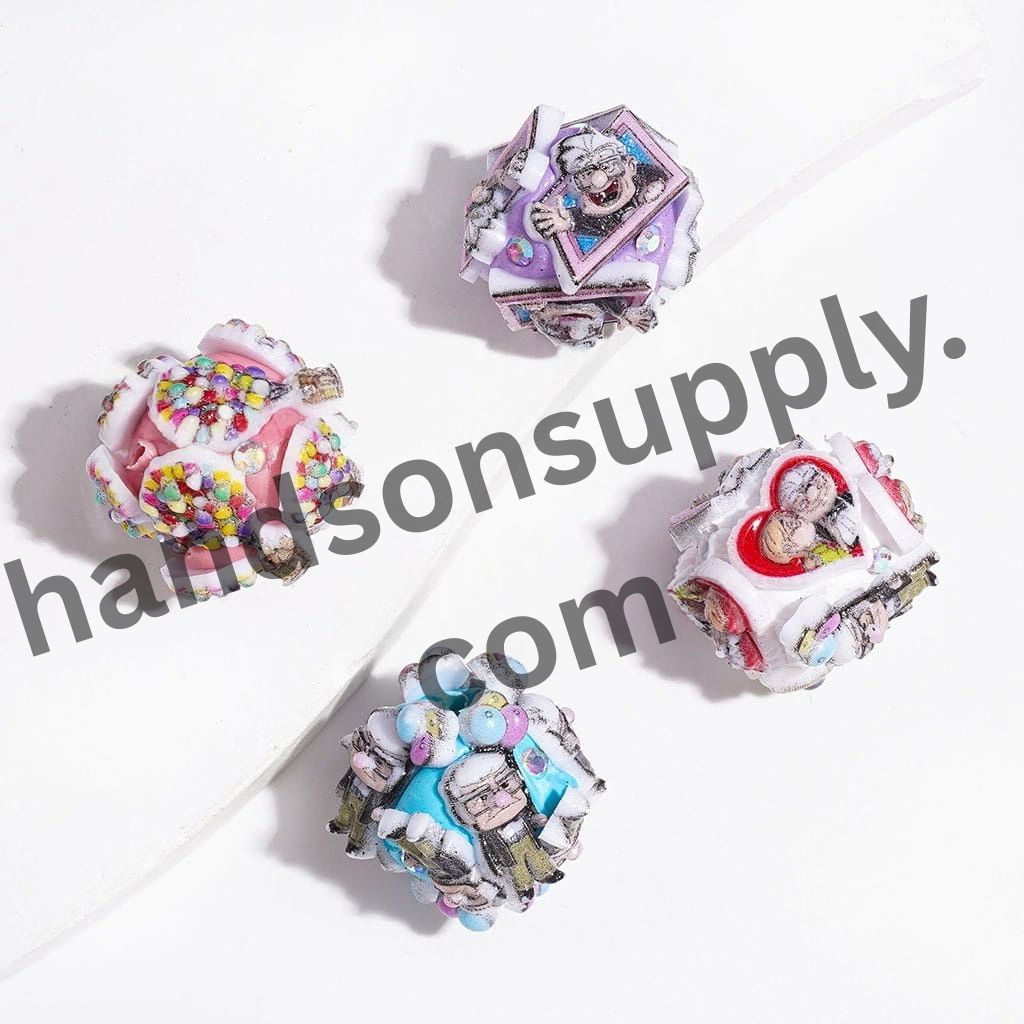 Elderly Character Designs Flying House Adventure Theme AB Rhinestone Clay Beads, Random Mix