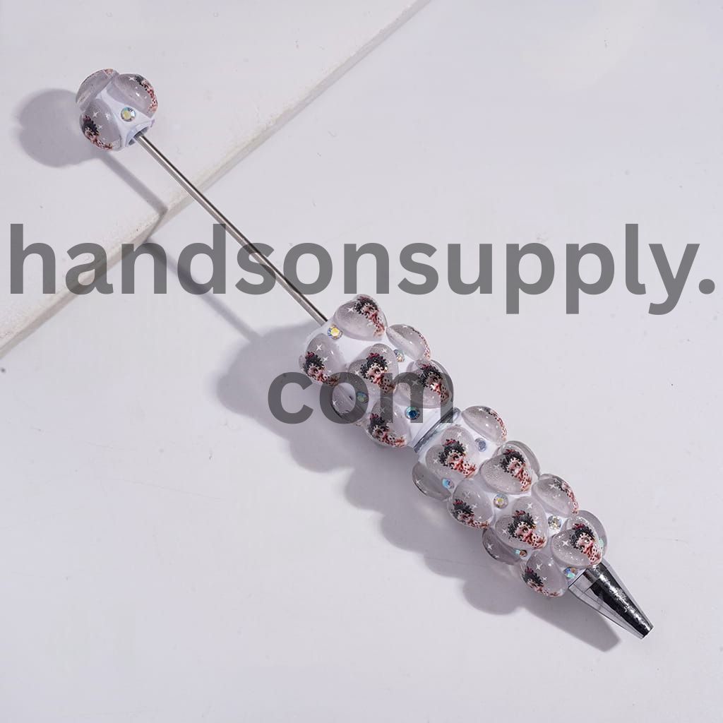 Old Girl Heart Print & AB Rhinestone Decoration, Beadable Clay Pen Random Mix
