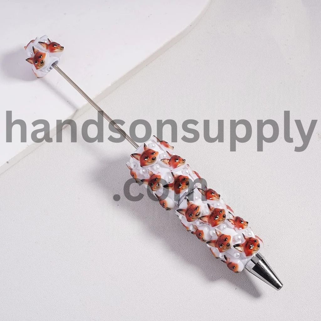 Bunny and Fox Faces in Crazy Animal City Series White Pearls Beadable Clay Pens Random Mix