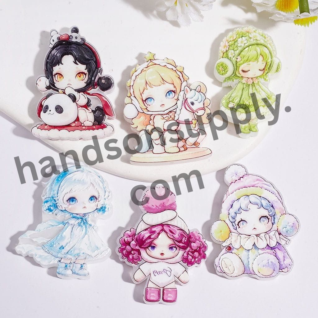 Adorable Fashionable Baby Girl Character with Cute Outfits Acrylic Beads, Variant Designs, Random Mix