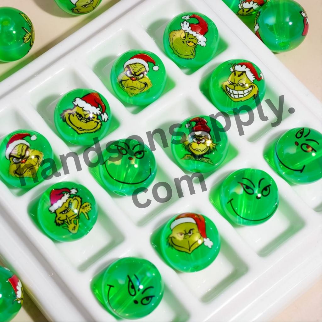 Cute Green Character Transparent Round Acrylic Beads for Braceletsm 16MM