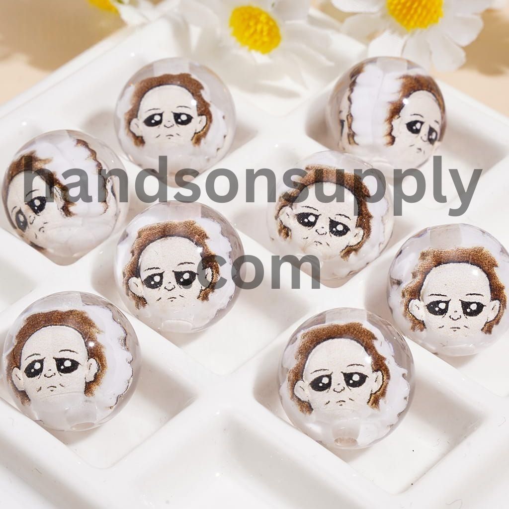 Spooky Horror Character Series Embedded Inside Transparent Round Acrylic Beads 16MM Random Mix