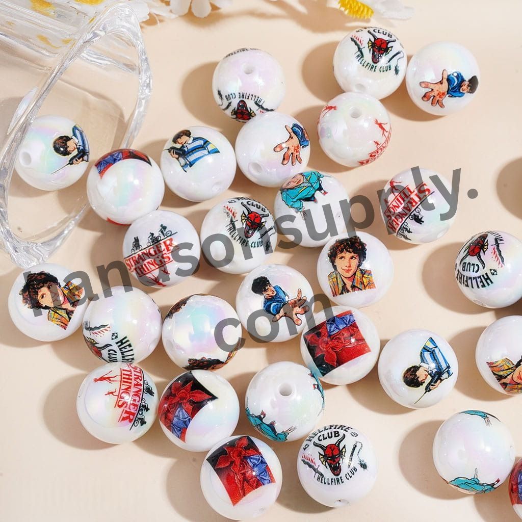 UV Coating Quirky Horror Character Series Printed Round Acrylic Beads for Bracelets 16MM Random Mix