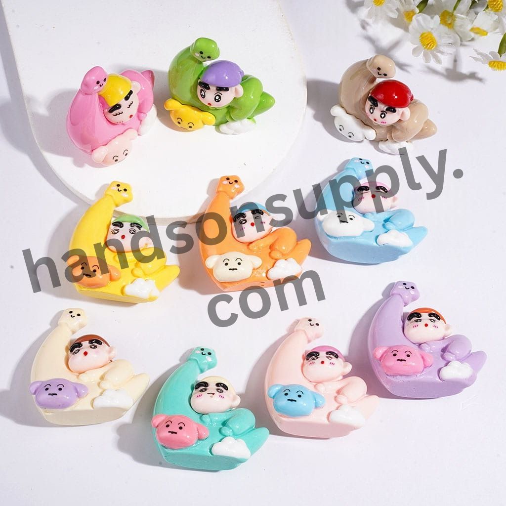 Cute Pink Piggy Japanese Character Acrylic Figurine for Beads and Pen Topper, Jewelry Accessories, Multi-Design Random Mix