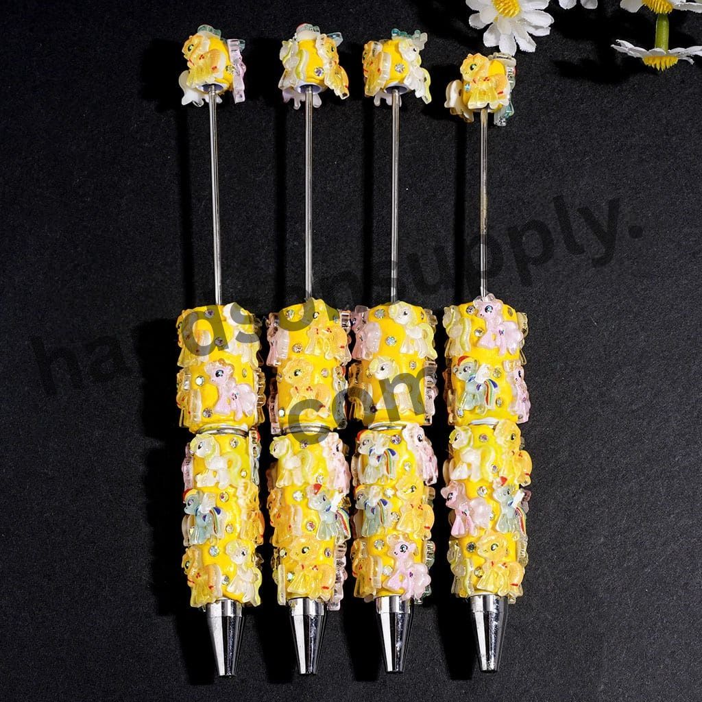 Cute Pony Unicorn Little Horse Character Series Character Rhinestone Beadable Clay Pens, Yellow Series, Random Mix