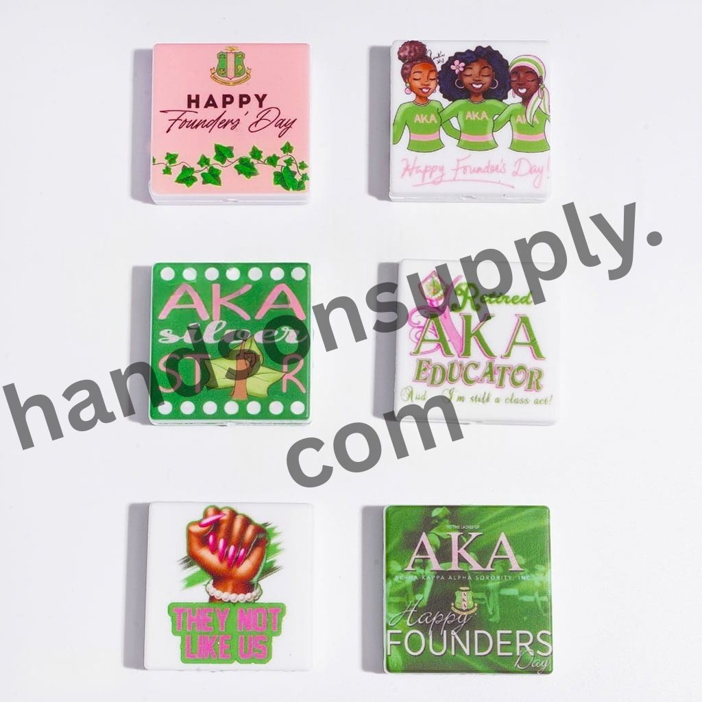 Adorable Design "Alpha Kappa Alpha"  Theme Flat Square Silicone Focal Beads, 28MM, Random Mix
