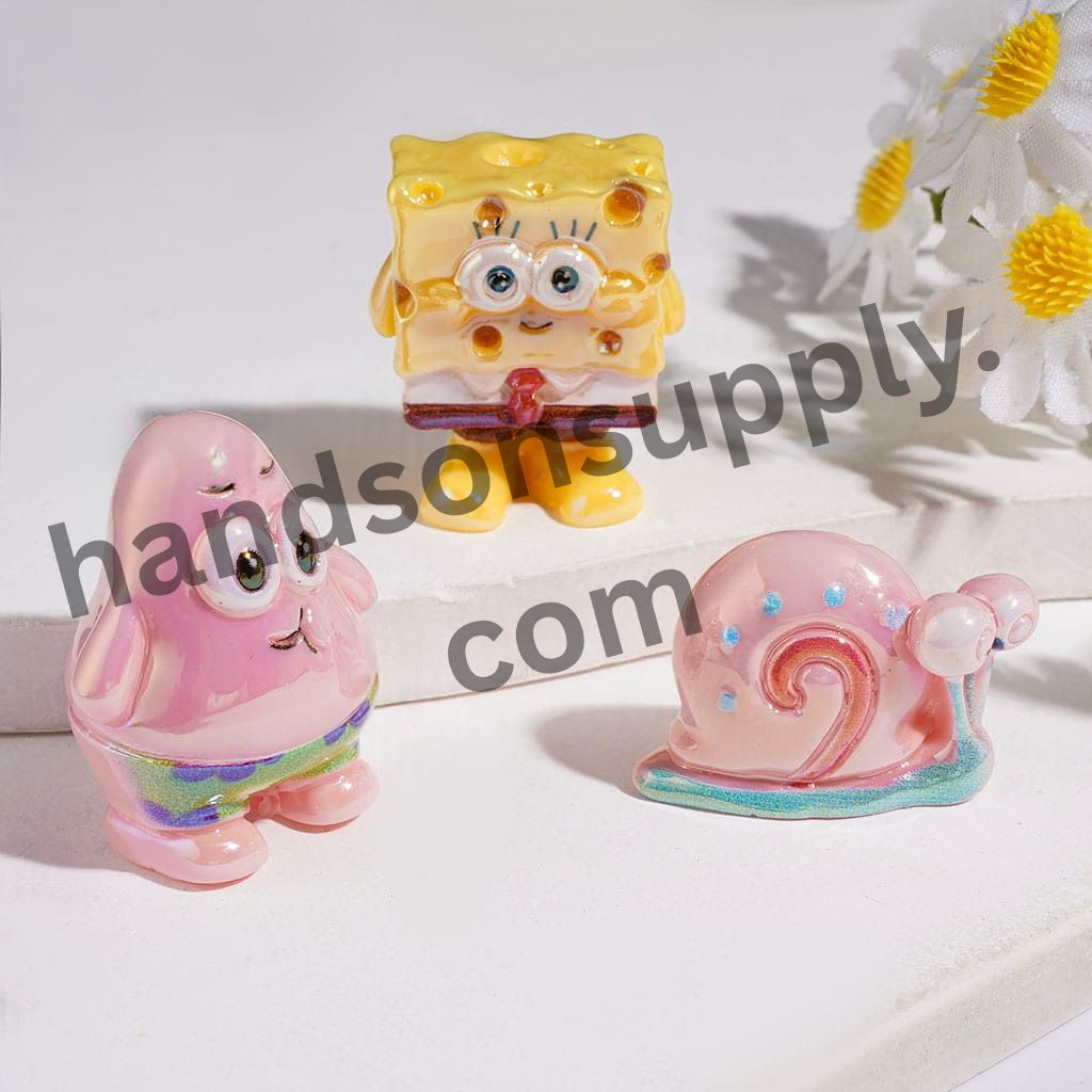 Yellow Sponge Baby Character Prints in Fast Food Theme Acrylic Beads, Assorted Designs, Random Mix