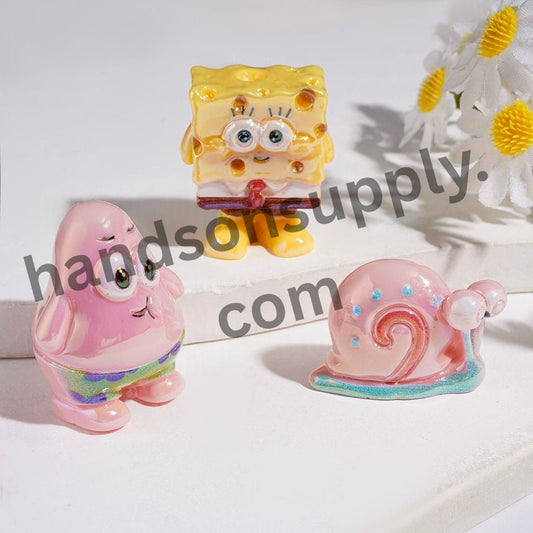 Yellow Sponge Baby Character Prints in Fast Food Theme Acrylic Beads, Assorted Designs, Random Mix
