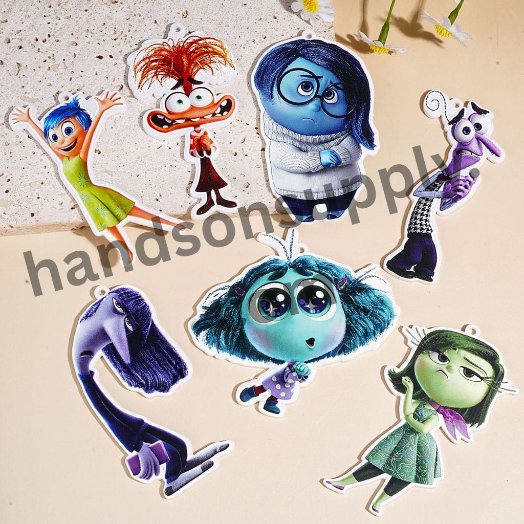 Inside Out Inspired Five Emotion Character Cartoon Style Acrylic Pendant Charms, Assorted Designs, Random Mix