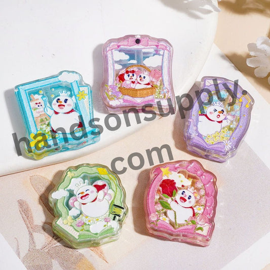 Multi-Color Cute Chinese Milk Tea Snow King Character Series, Semi-Clear Acrylic Beads, Random Mix
