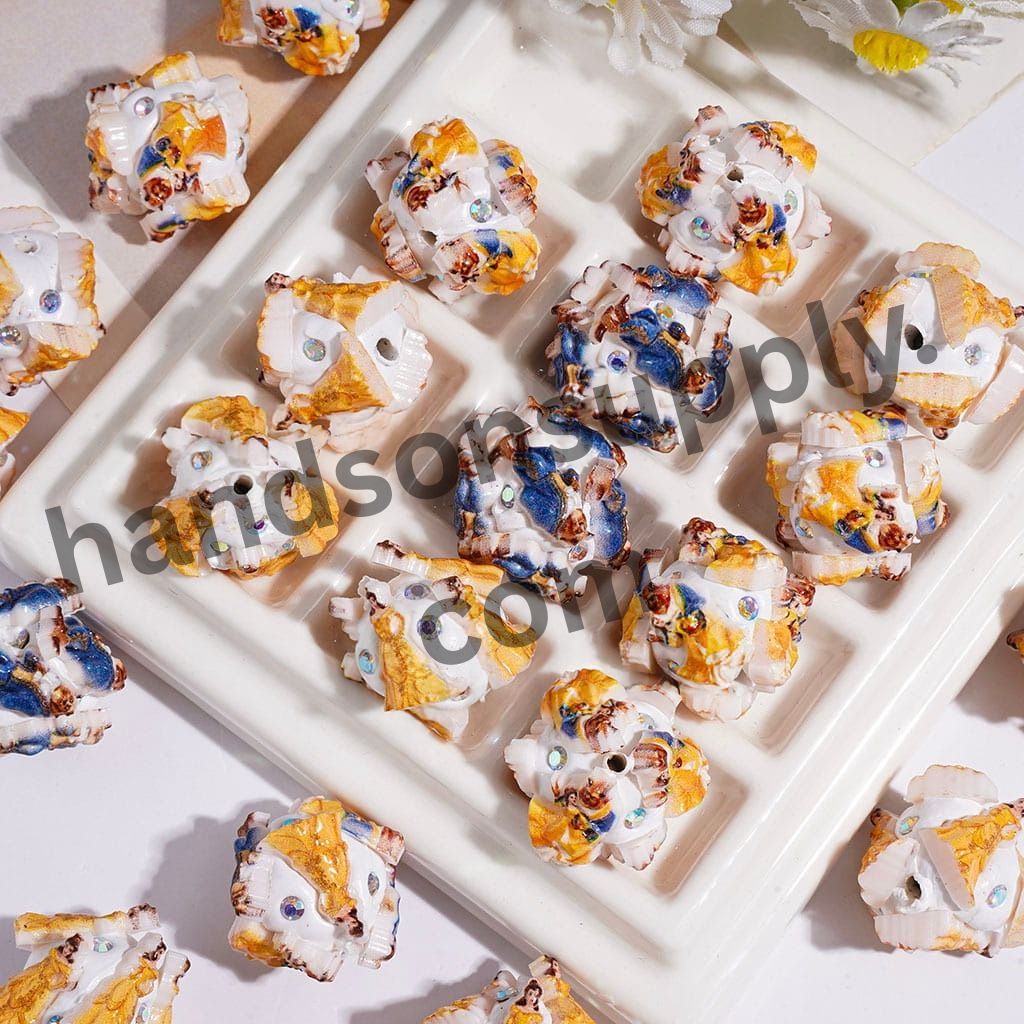 Cute Classic Princess & Wild Beast Character Clay Beads with AB Rhinestones, 18MM, Multi-Color Random Mix