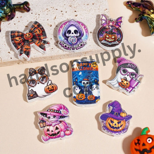 Various Cute & Horror Style Halloween Theme Semi-Clear Acrylic Beads, Assorted Designs, Random Mix