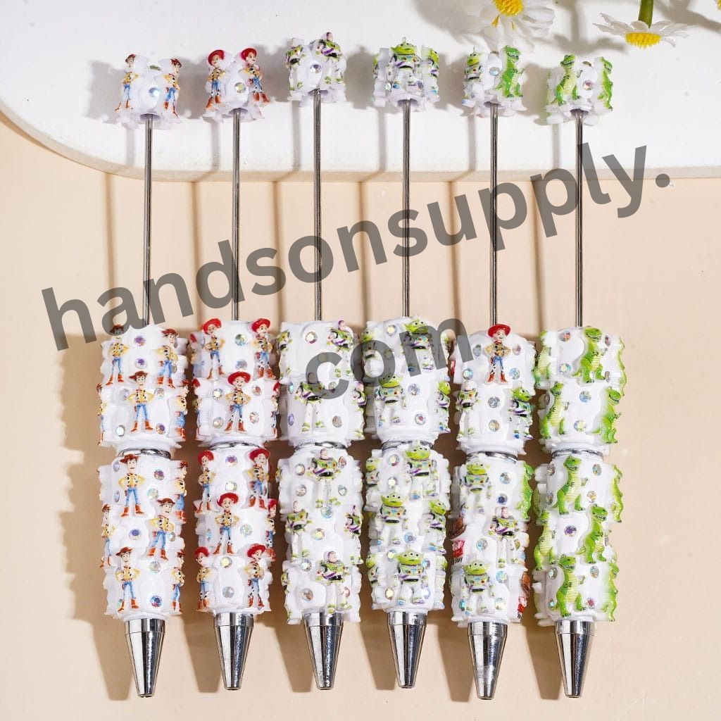 Cute Cowboy & Green Alien Toy Adventure Character Series Beadable Clay Pens with AB Rhinestones, Assorted Styles, Multi-Color Random Mix