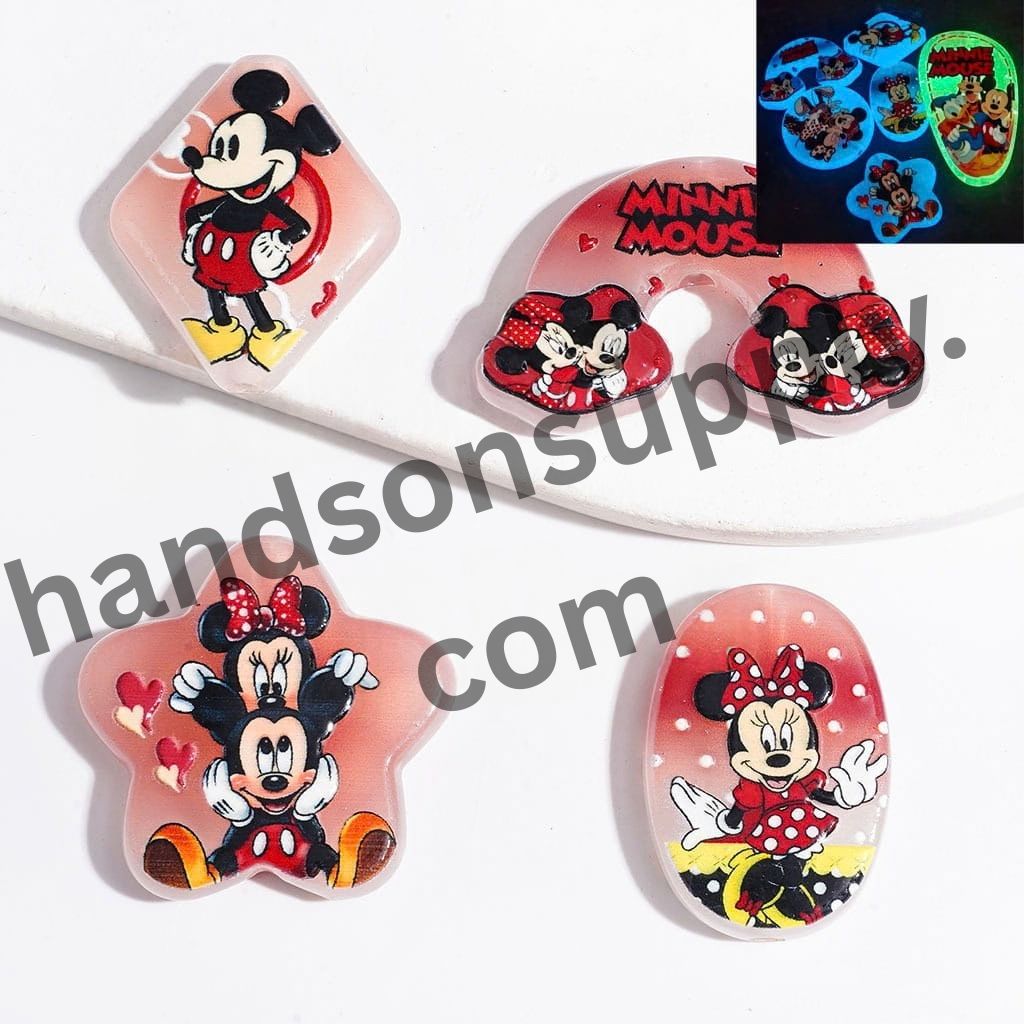 Luminous Classic Romantic Boy & Girl Mouse Couple Cartoon Character Acrylic Beads & Pendants, Random Mix