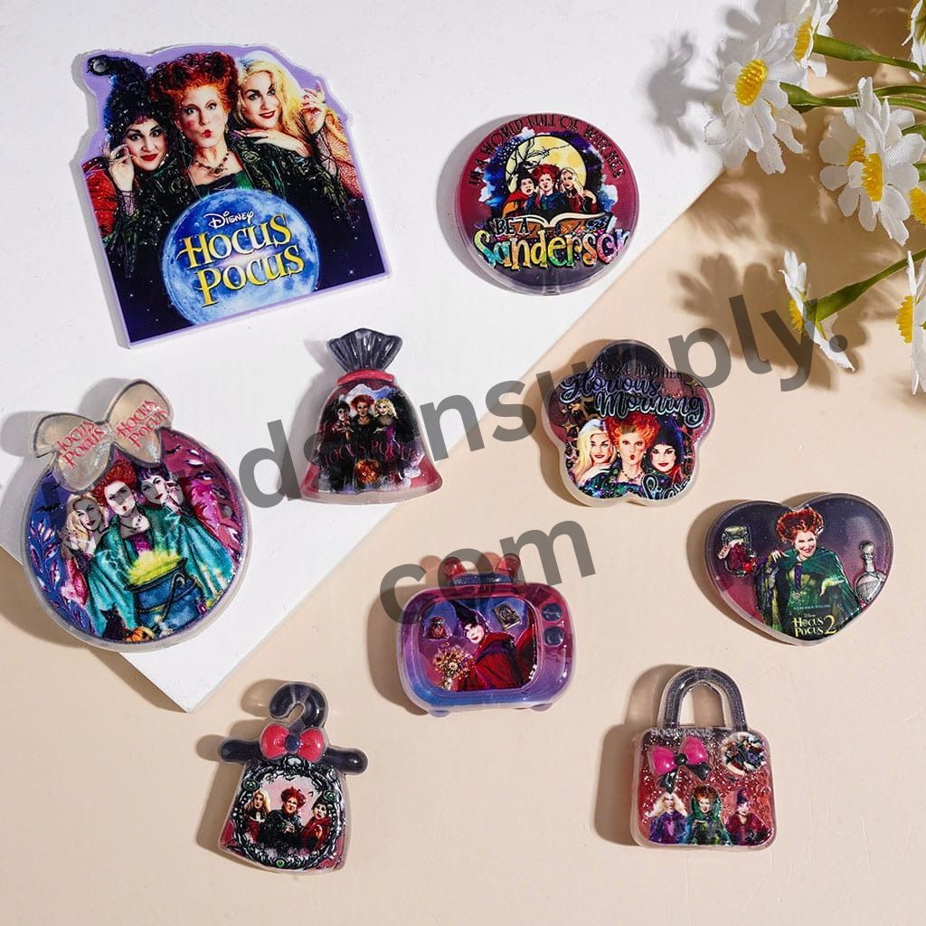 Halloween Witch Spooky Sister Character Series Inspired Acrylic Beads for Pendants, Assorted Shapes, Random Mix
