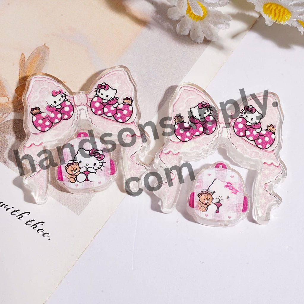 Adorable Cat Character Pattern Acrylic Beads with Bowtie & Various Tiny Decoration Piece, (Please Read Description)