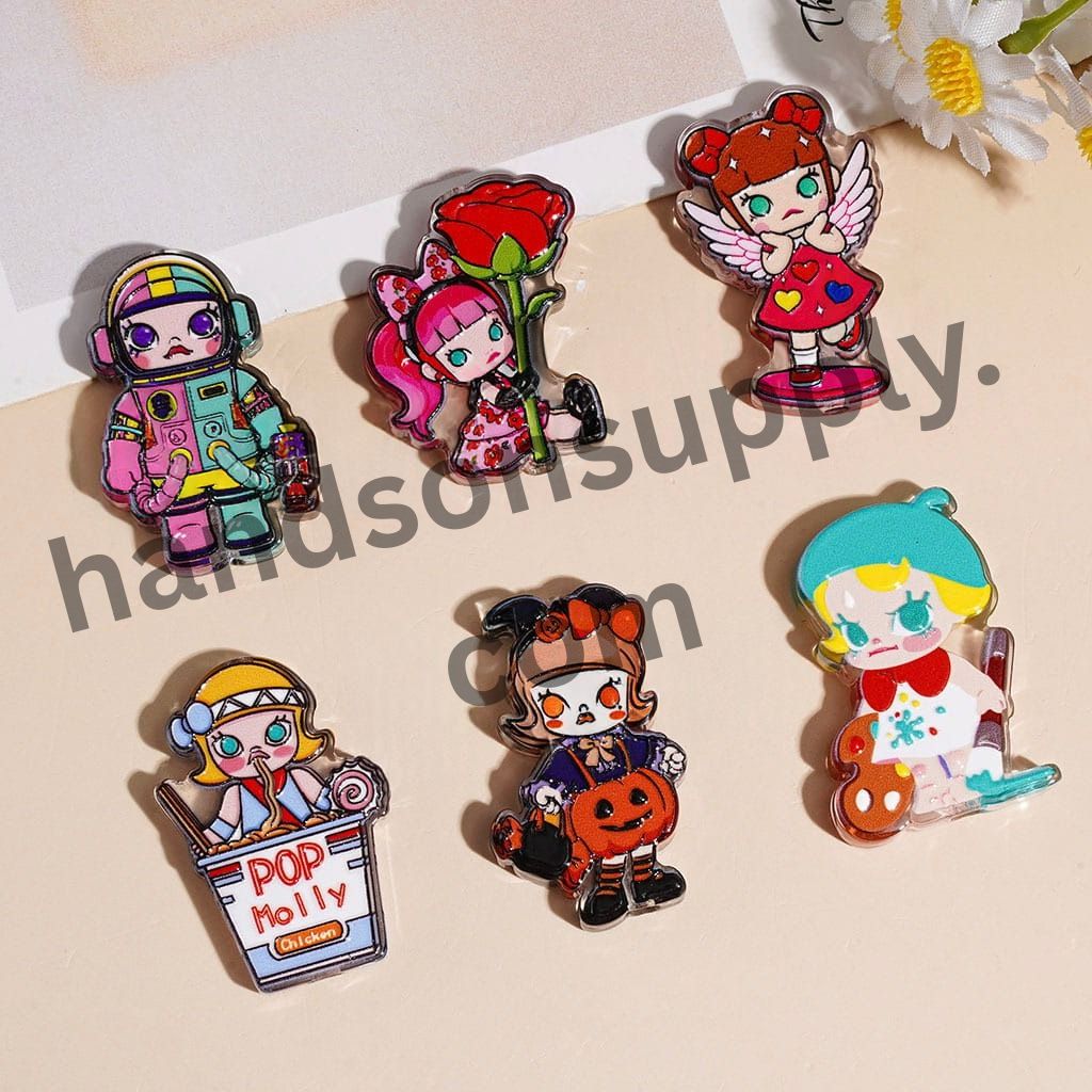 Adorable Cute Crazy Girl Doll Fashion Series Semi-Clear Acrylic Beads, Variant Designs, Random Mix