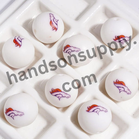 Sporty Denver American Football Team Horse Print Round Silicone Beads for DIY Bracelets & Necklaces, 15MM