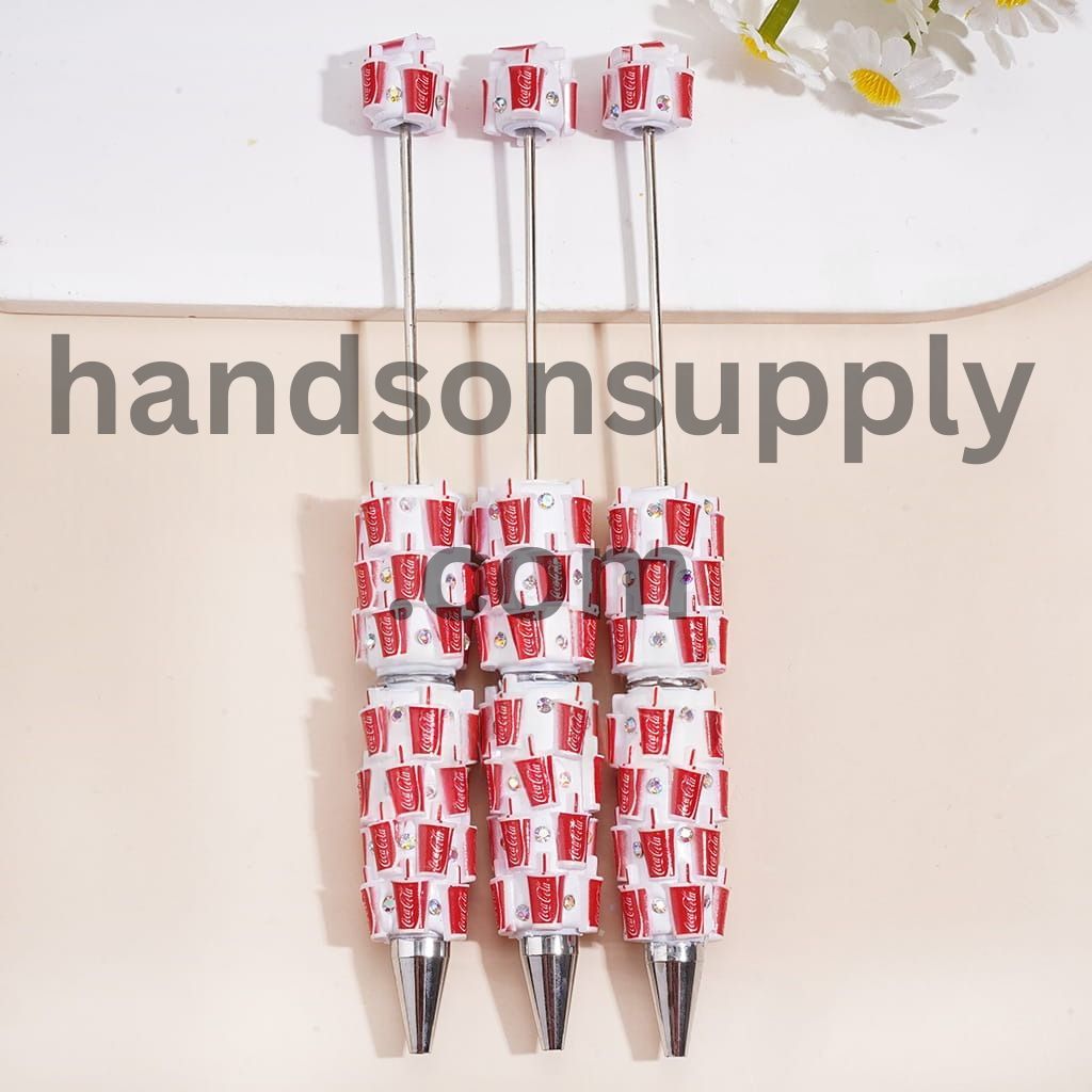 Cute Red Soda Drink Cup Design with Sparkling AB Rhinestones Beadable Clay Pens
