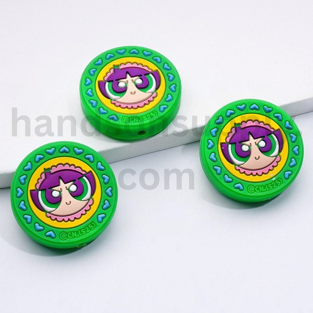 Cute Powerpuf Girls Blosso Bubbl Buttercu Round Silicone Focal Beads