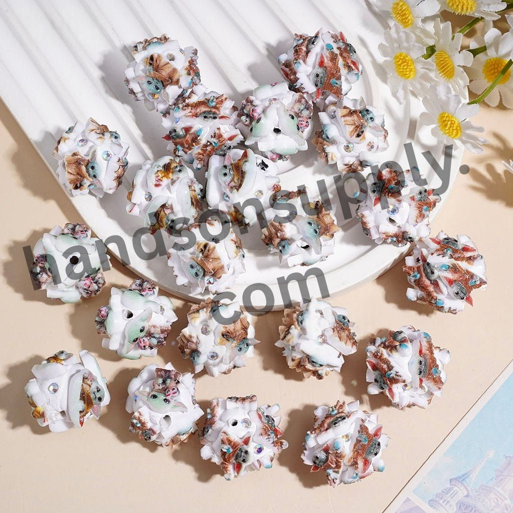 Green Space Alien Character Clay Beads with AB Rhinestones, 20MM, Multi-Color Random Mix