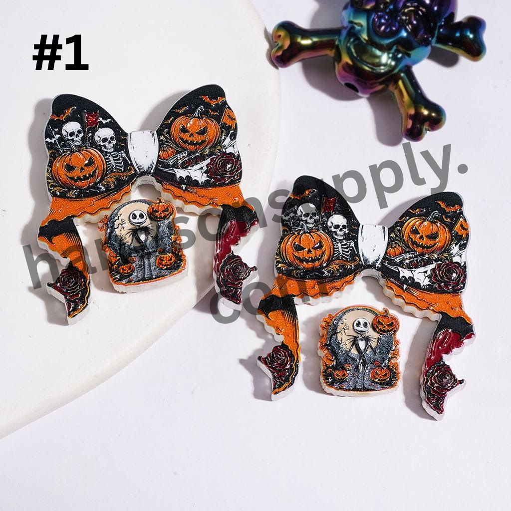 Horror Skull & Pumpkin Bow and Ornament Halloween Theme Acrylic Beads (Please Read Description)