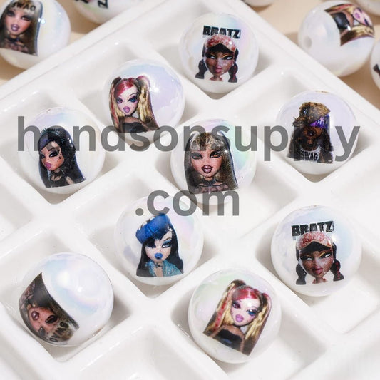UV Coated Fashion Doll Series Gothic Style Print Round Acrylic Beads for Bracelets 16MM, Random Mix