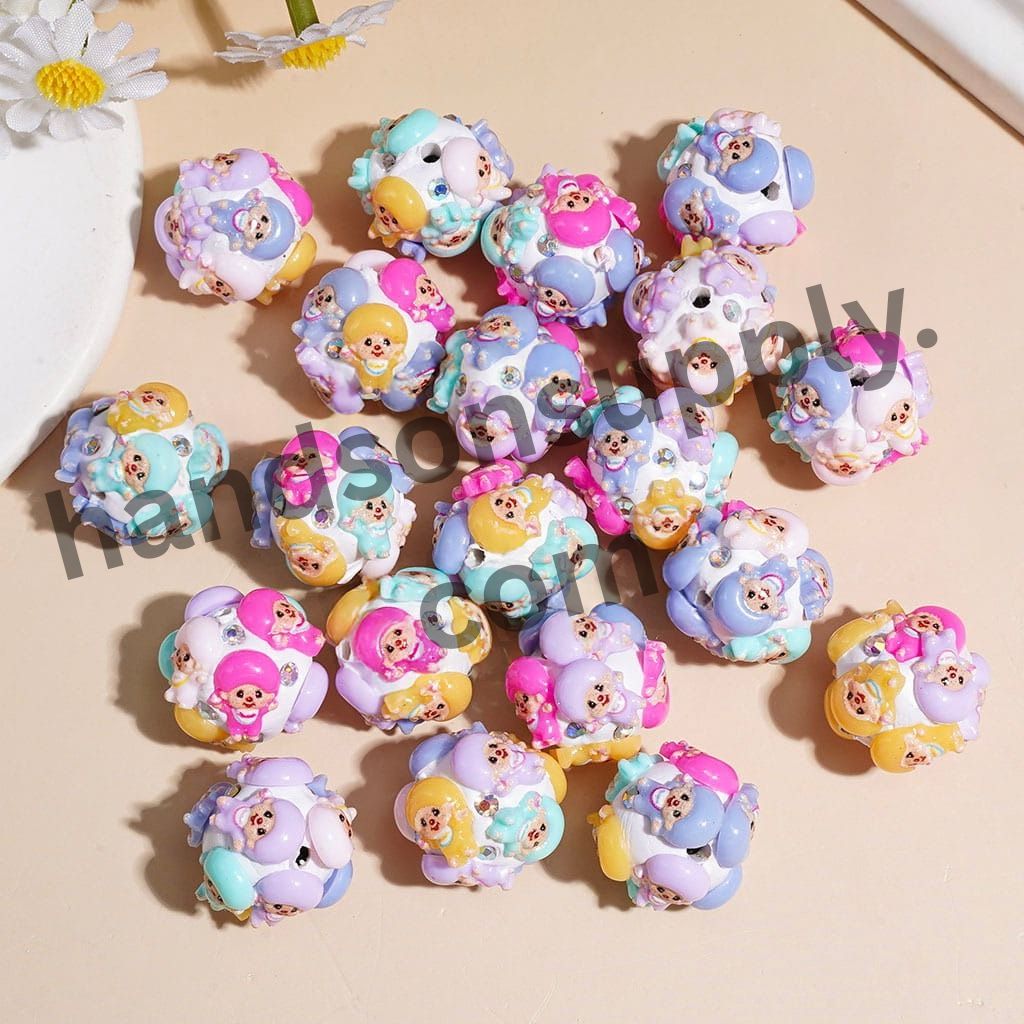 Cute Cartoon Girl Monkey Doll in Macaron Colors Character Silicone Focal Beads, 18MM, Multi-Color Random Mix