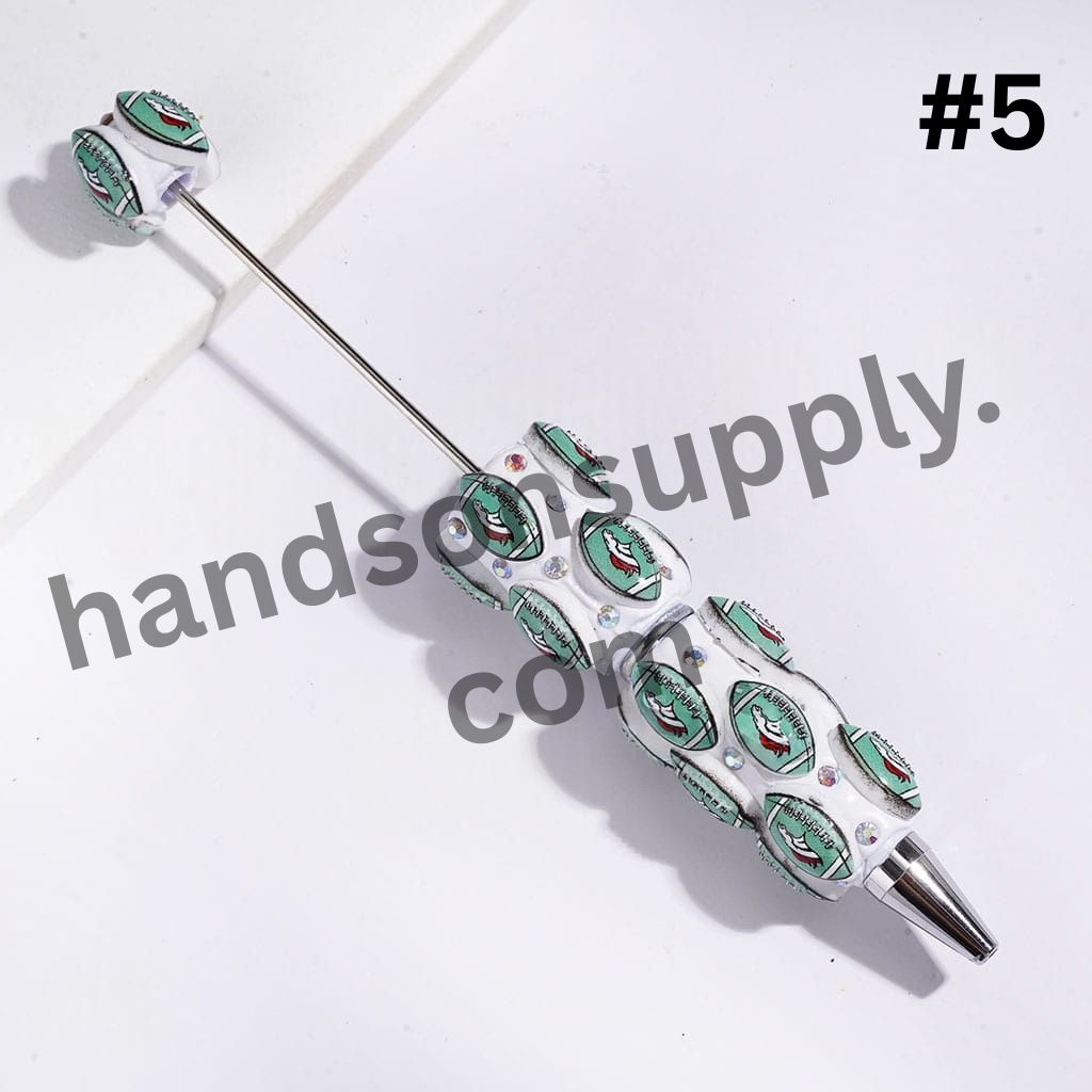American Football Theme Beadable Clay Pen with AB Rhinestones, None Color, Random Mix