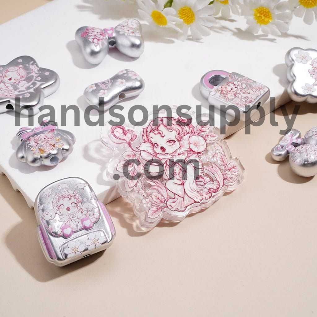 Cute Angel Girl Cartoon Character Series Assorted Shapes Acrylic Beads Pendants, Random Mix