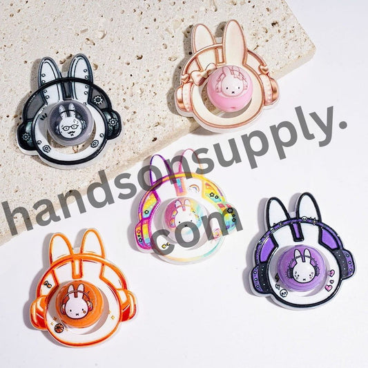 Adorable Dutch Rabbit Character with Headphones Hollow Frame & Round Acrylic Beads, Multicolor, Random Mix (Please Read the Description)