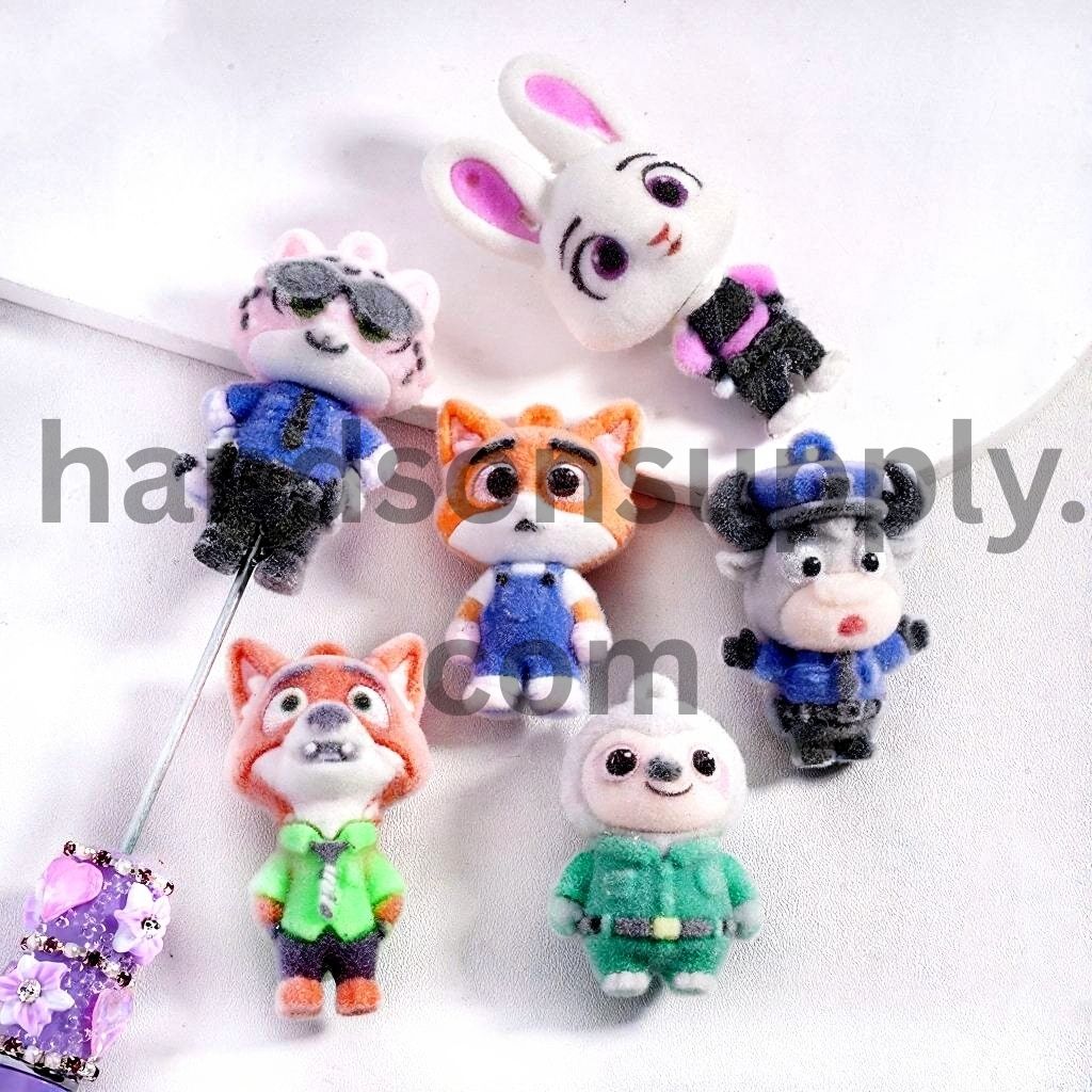 Cute Flocked Fluffy Animal Characters Figurine Series Pendant or Pen Topper (Size Varies Between 42 to 63 MM Depending on Figurine)
