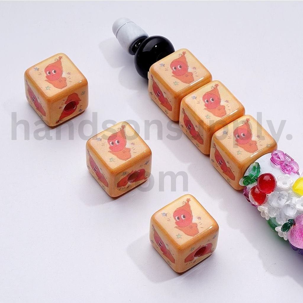 Twinkle Series Cube Shape with Cute Monster Doll Character Acrylic Beads 14MM