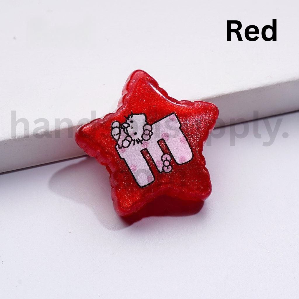 Glitter HK Kitten with Letters in Star Shape Colorful Acrylic Beads 24MM
