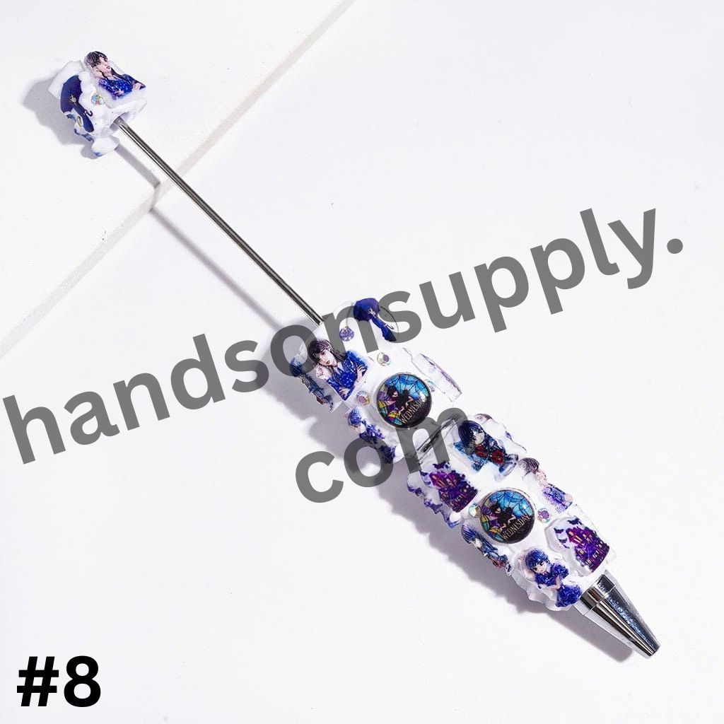 Spooky Iconic Horror Comedy Character American Transnatural Designs, Blue Series with Sparkling AB Rhinestones Beadable Clay Pens, Random Mix