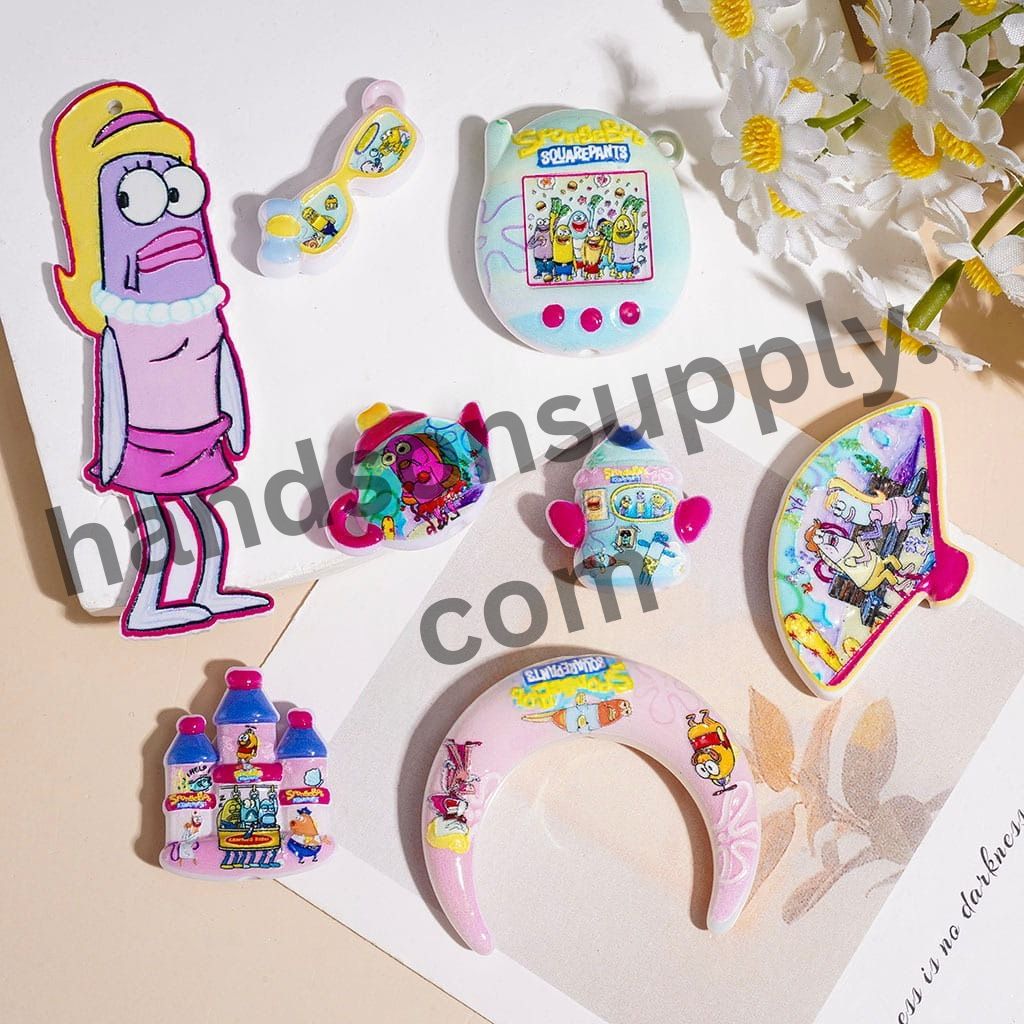 Cute Baby Sponge Character in Fish Series Acrylic Beads, Various Styles Random Mix