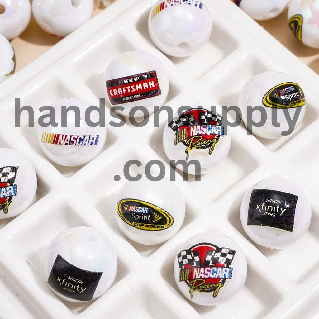 UV Coating w American Racing Sports Car Series Acrylic Beads for Bracelets, 16MM, Random Mix