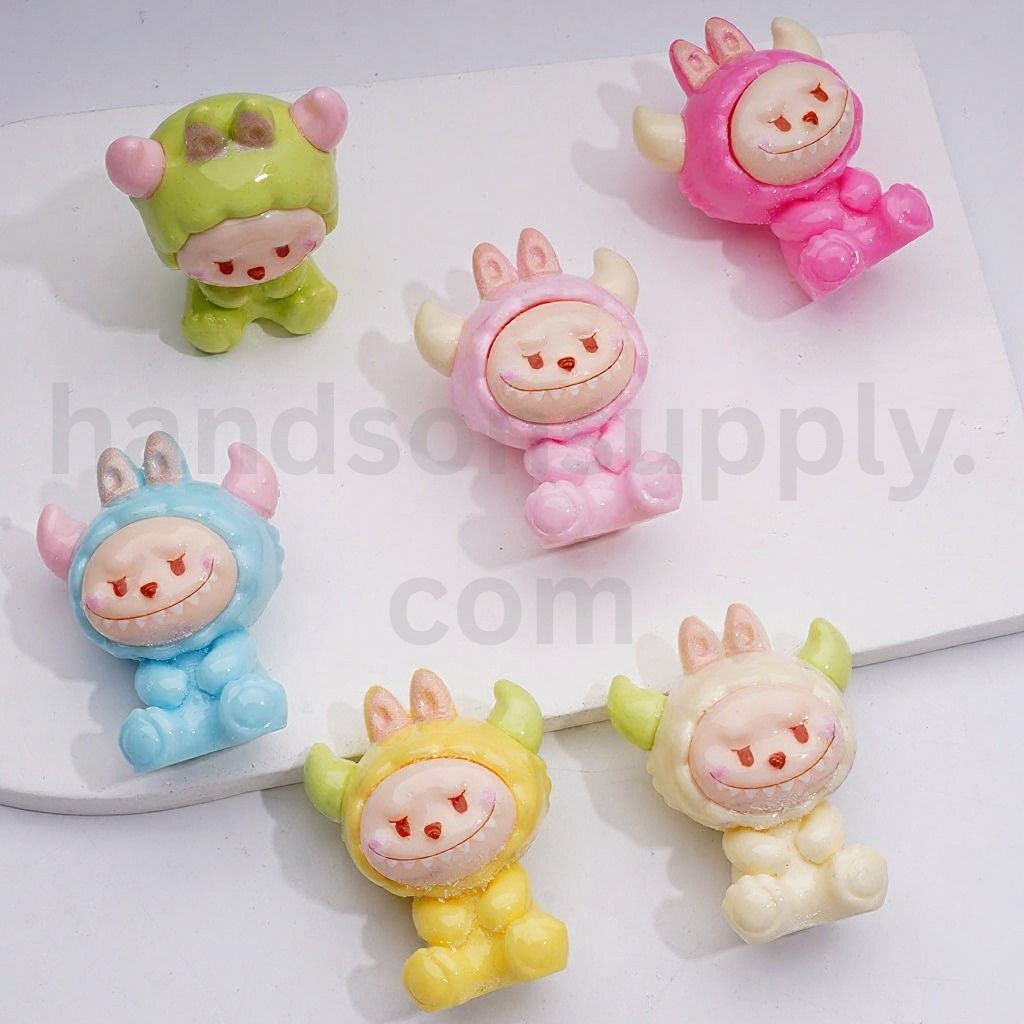 Cute Labub Pop Mart Cow Bull Costume Pendants Pen Topper Acrylic Beads, 47*36MM, Random Mix