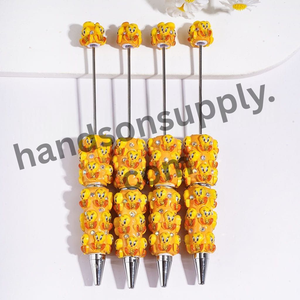 Cute Yellow Big Eyed Tweety Bird Character Rhinestone Beadable Clay Pens
