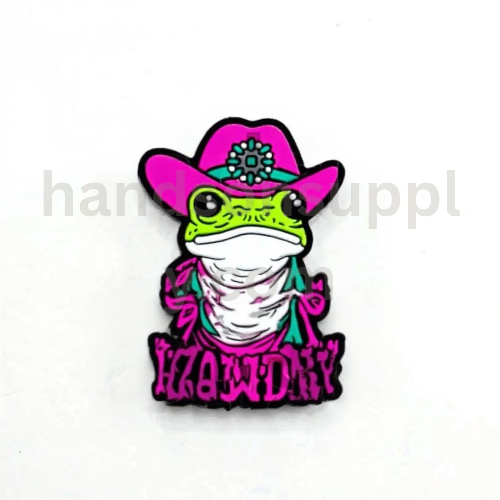 Green Frog Character Wearing Red Hat Howdy Style Silicone Focal Beads