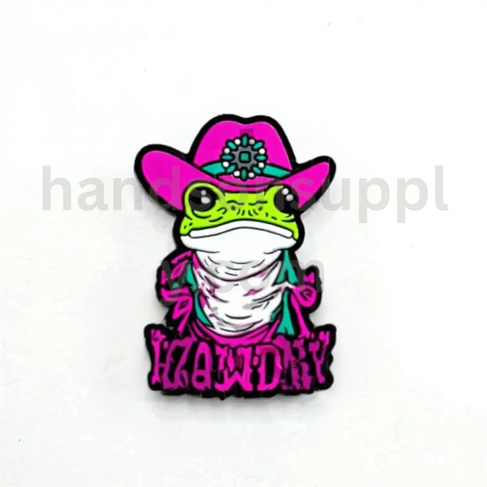 Green Frog Character Wearing Red Hat Howdy Style Silicone Focal Beads