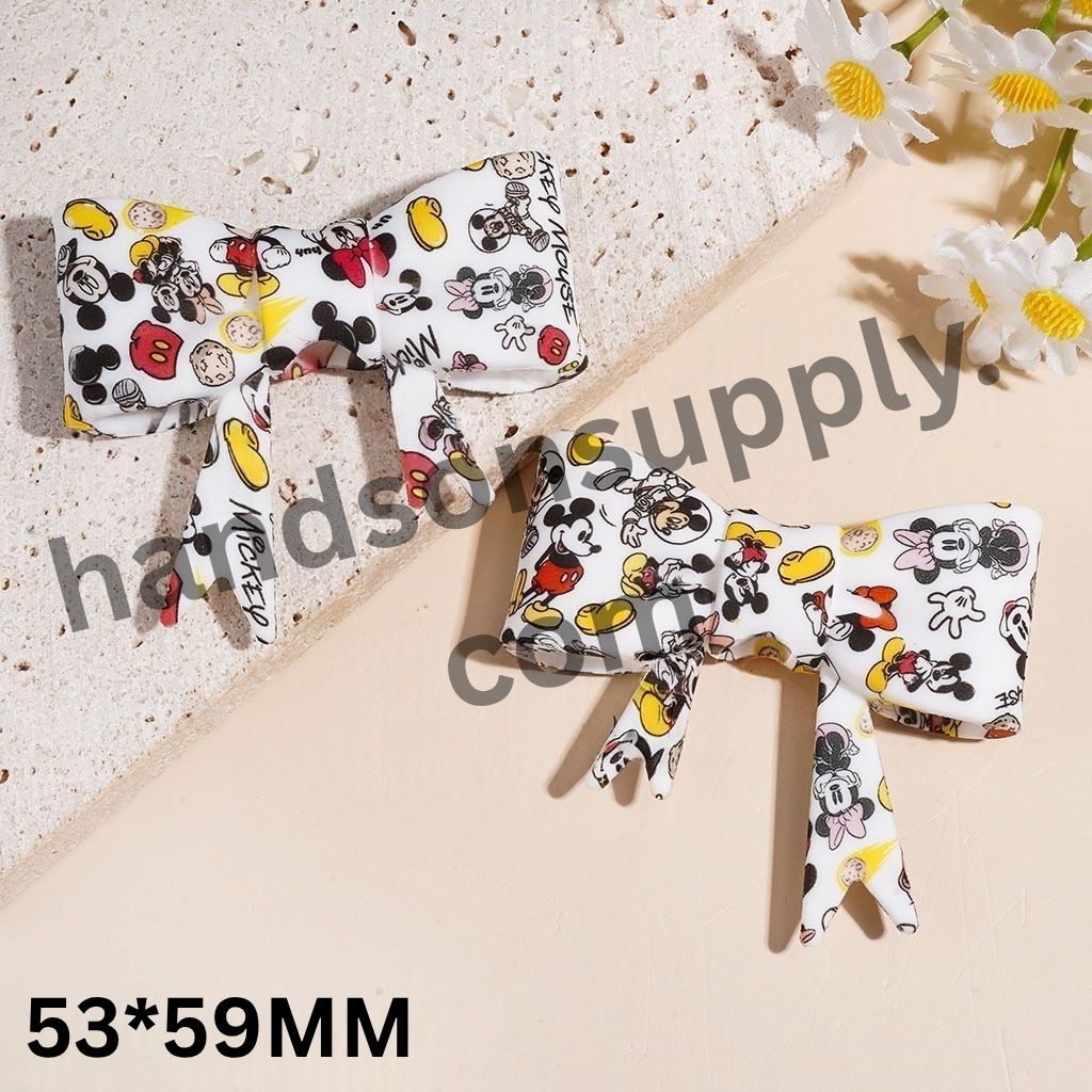 Playful Classic Cartoon Mouse Character Print Soft Bowtie-Shaped Silicone Focal Beads, 53*59MM
